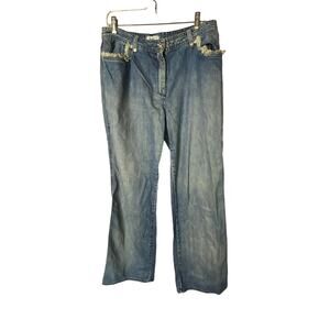 St John Sport Women's Size 12 Straight Leg Jeans Blue Distressed Medium Wash